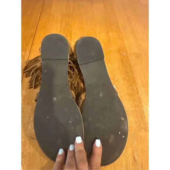 Minnetonka Brown Suede Fringe Beaded Sandals SZ 9 - Picture 8 of 9